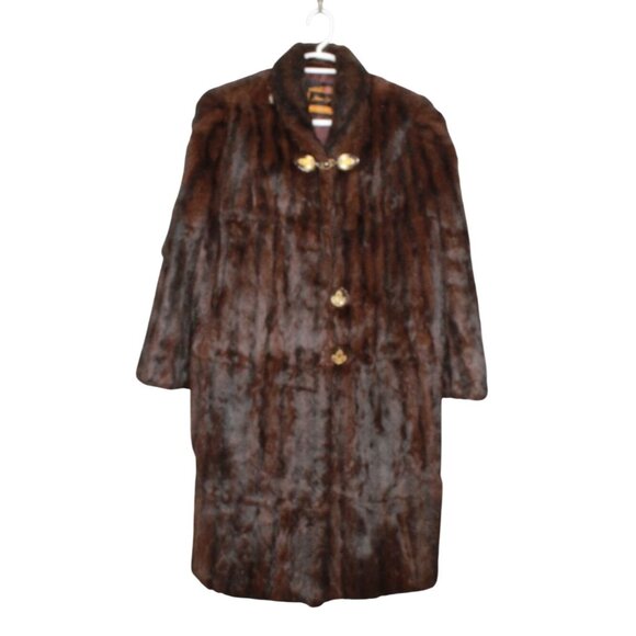 Vintage Lane Bryant Super Made Fur Collared Lined Long Coat Brown Size Large - Picture 1 of 16